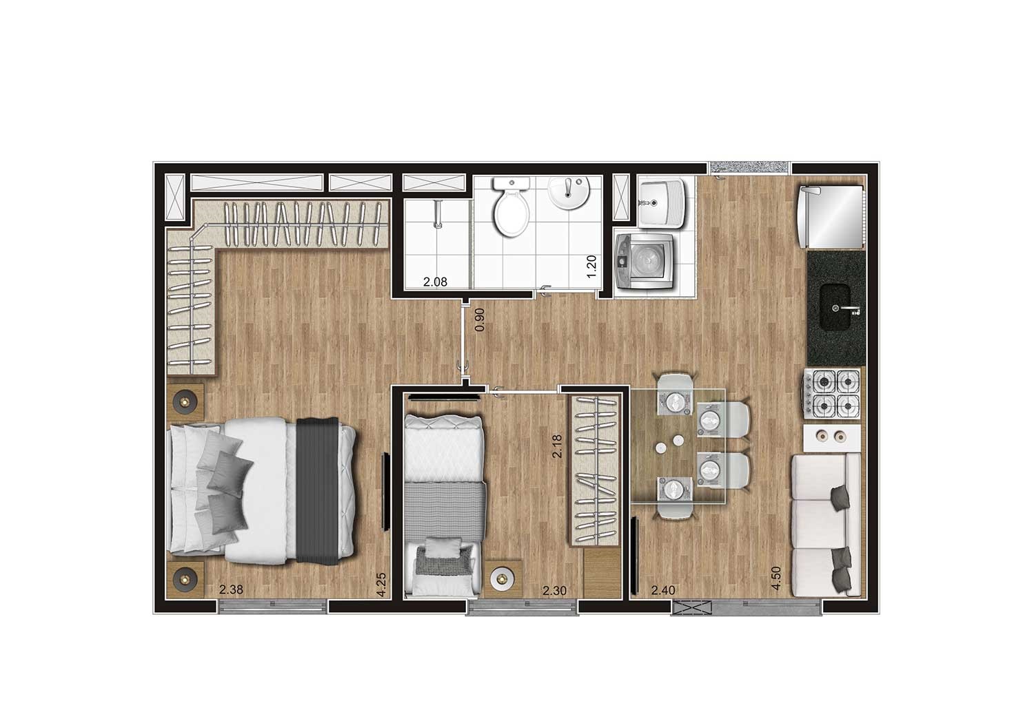 Planta 2 Dorms 36M² &Raquo; Terrara Interlagos