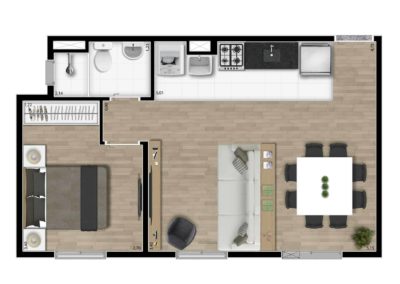 Planta Ponta Ampliada 1 Dorm. 1 &Raquo; Terrara Imóveis