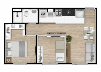 Planta Tipo Meio 2 Dorms. 1 &Raquo; Terrara Imóveis