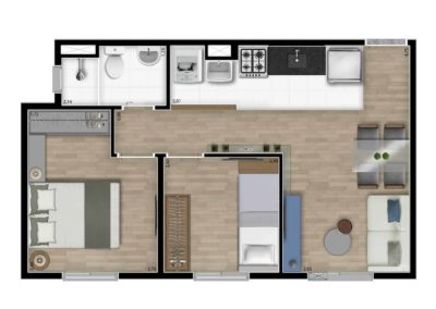 Planta Tipo Ponta Decorado 2 Dorms 1 &Raquo; Terrara Imóveis