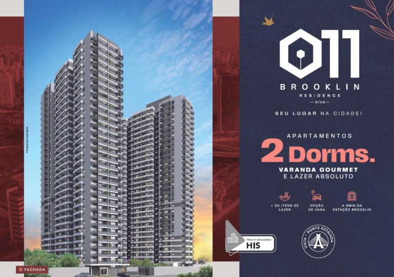 Fachada moderna do 011 Brooklin Residence no Brooklin, lançamento Minha Casa Minha Vida a 5 minutos do metrô, com lazer completo e entrada facilitada.