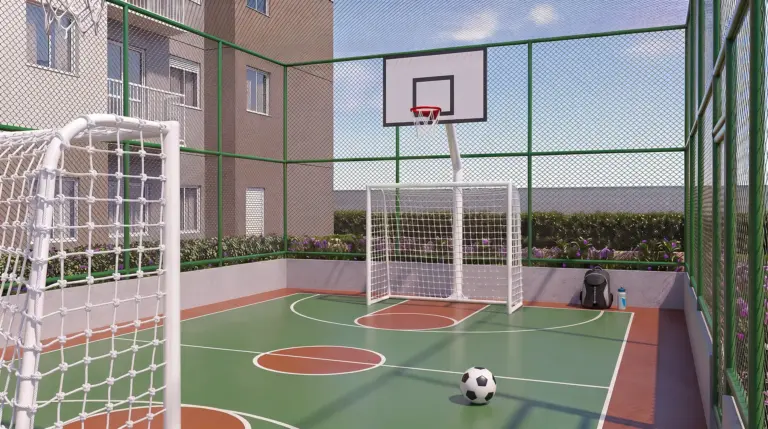 Perspectiva da quadra recreativa do Tech Zona Sul